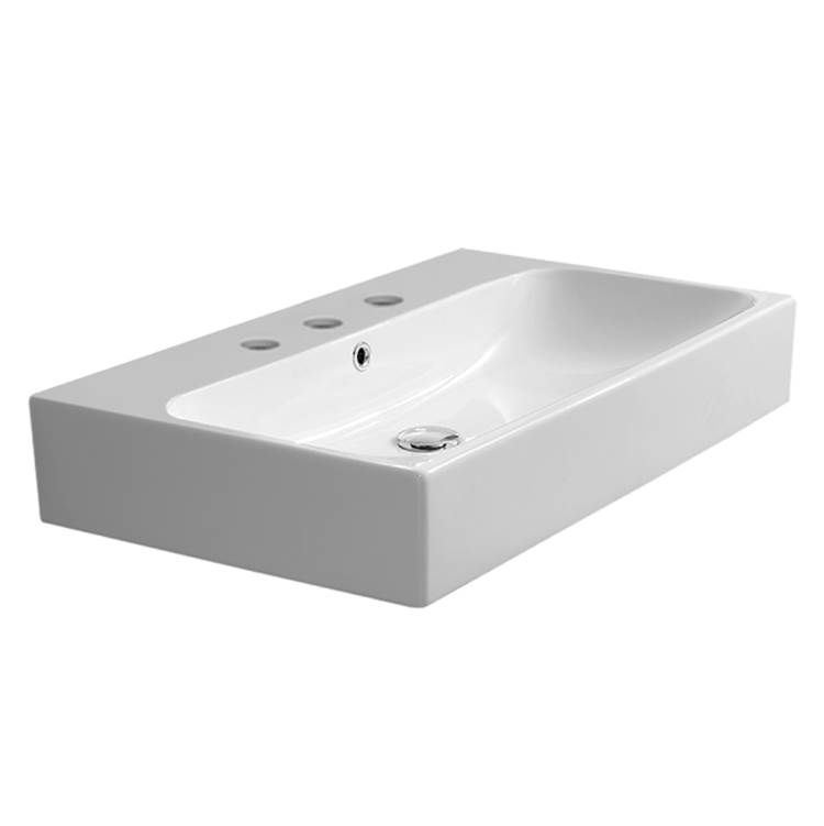 Nameeks Rectangular White Ceramic Wall Mounted or Vessel Bathroom Sink